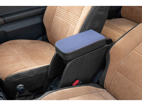 【ジムニーJB64/JB74/ノマド専用】センターコンソール Ver.2 アンティークデニム＜ドリンクホルダー付き＞ デニムブルー×ヴィンテージブラック 装着イメージ