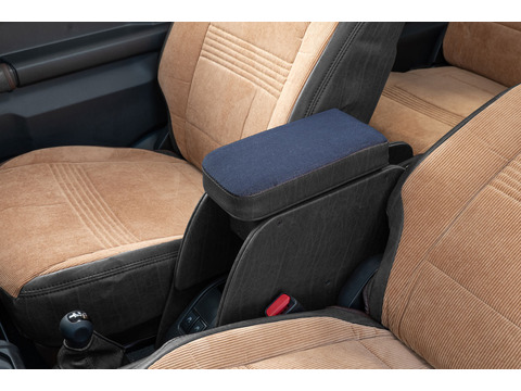 【ジムニーJB64/JB74/ノマド専用】センターコンソール Ver.2 アンティークデニム＜ドリンクホルダー付き＞ デニムインディゴブルー×ヴィンテージブラック 装着イメージ