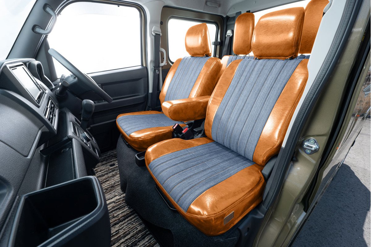 S700ハイゼットカーゴ　シートカバー  アンティークデニムキャメル