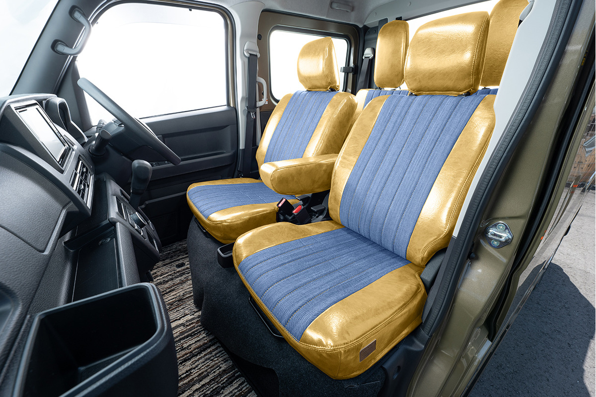 S700ハイゼットカーゴ　シートカバー  アンティークデニムクリームイエロー