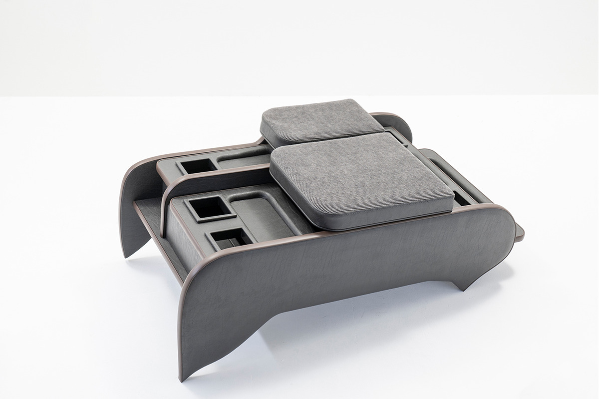 200系ハイエース ワゴンGL グランドキャビン用　センターコンソール アンティークコーデュロイ ヴィンテージブラックxグレー