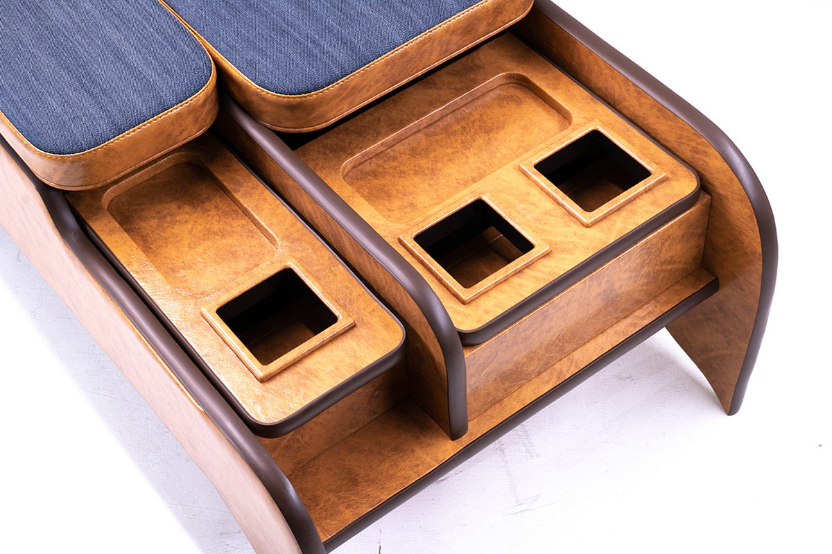 200系ハイエース ワゴンGL グランドキャビン用　センターコンソール アンティークデニム キャメル