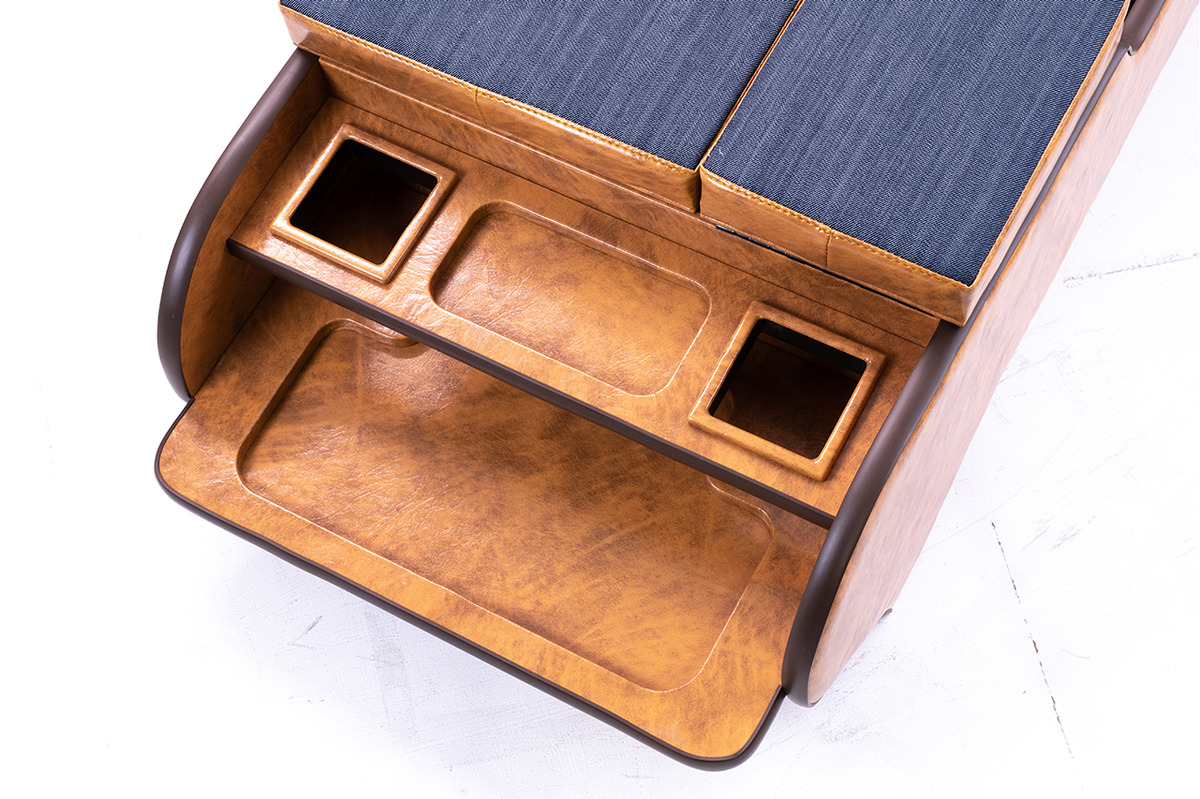 200系ハイエース ワゴンGL グランドキャビン用　センターコンソール アンティークデニム キャメル