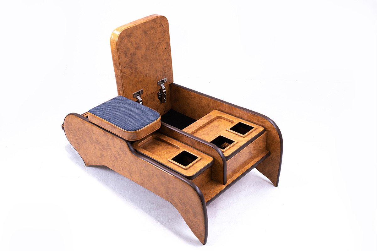 200系ハイエース ワゴンGL グランドキャビン用　センターコンソール アンティークデニム キャメル