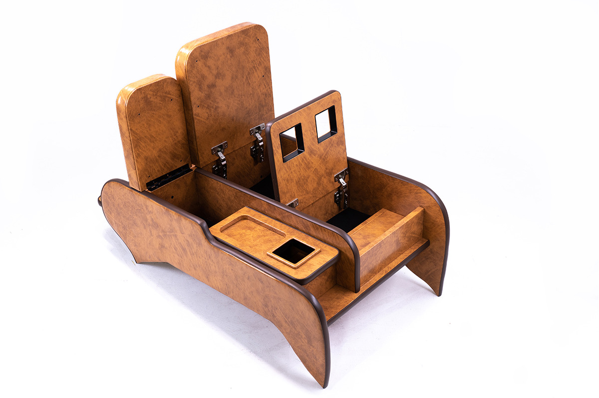 200系ハイエース ワゴンGL グランドキャビン用　センターコンソール アンティークデニム キャメル