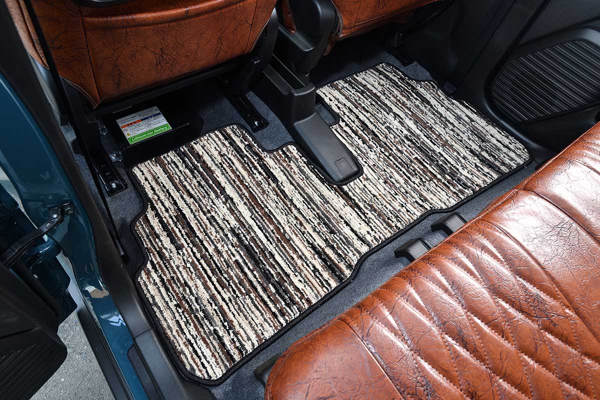 S700ハイゼットカーゴ　シートカバー  アンティークデザインD ブラウン　フロアマットアンティークコラボ