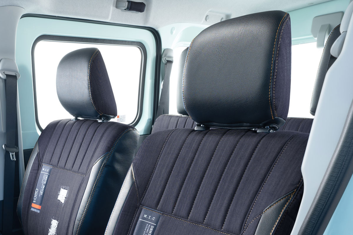 S700ハイゼットカーゴ シートカバー  M.I.C DENIM インディゴ(アトレー装着)