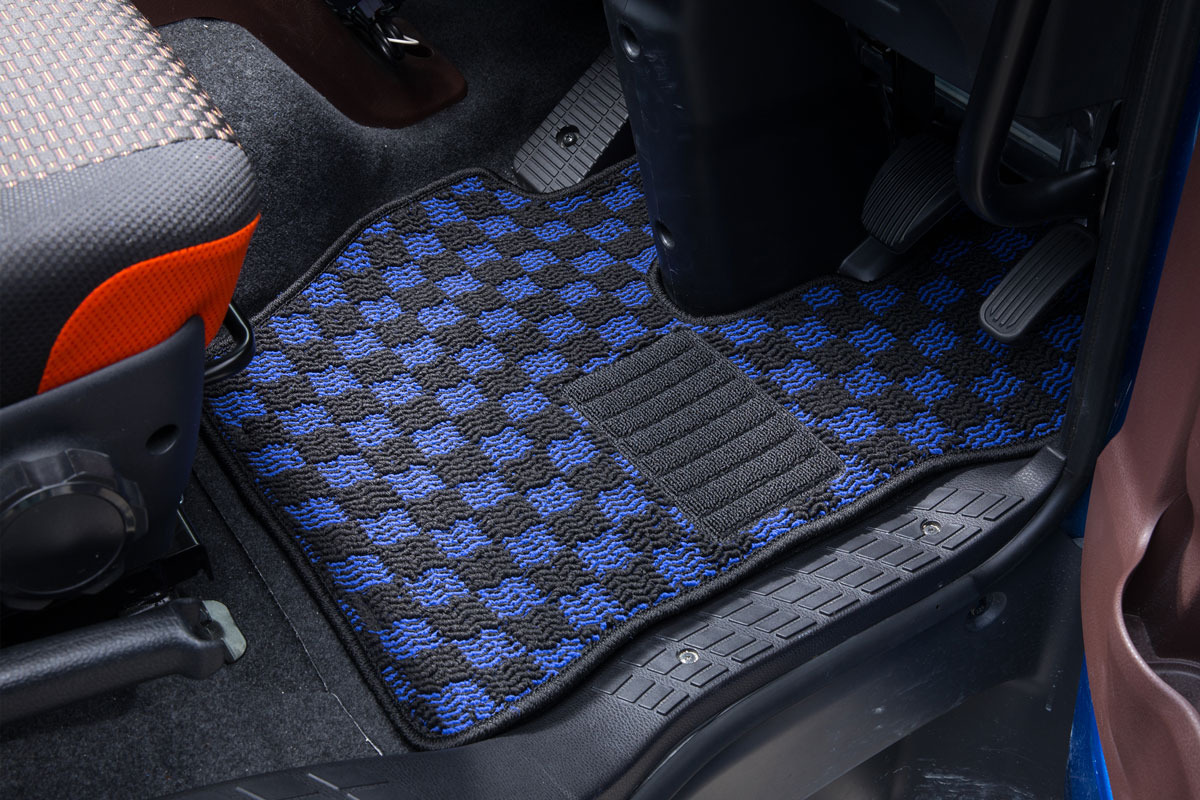 フロアマット WAVE CHECK　ブルー