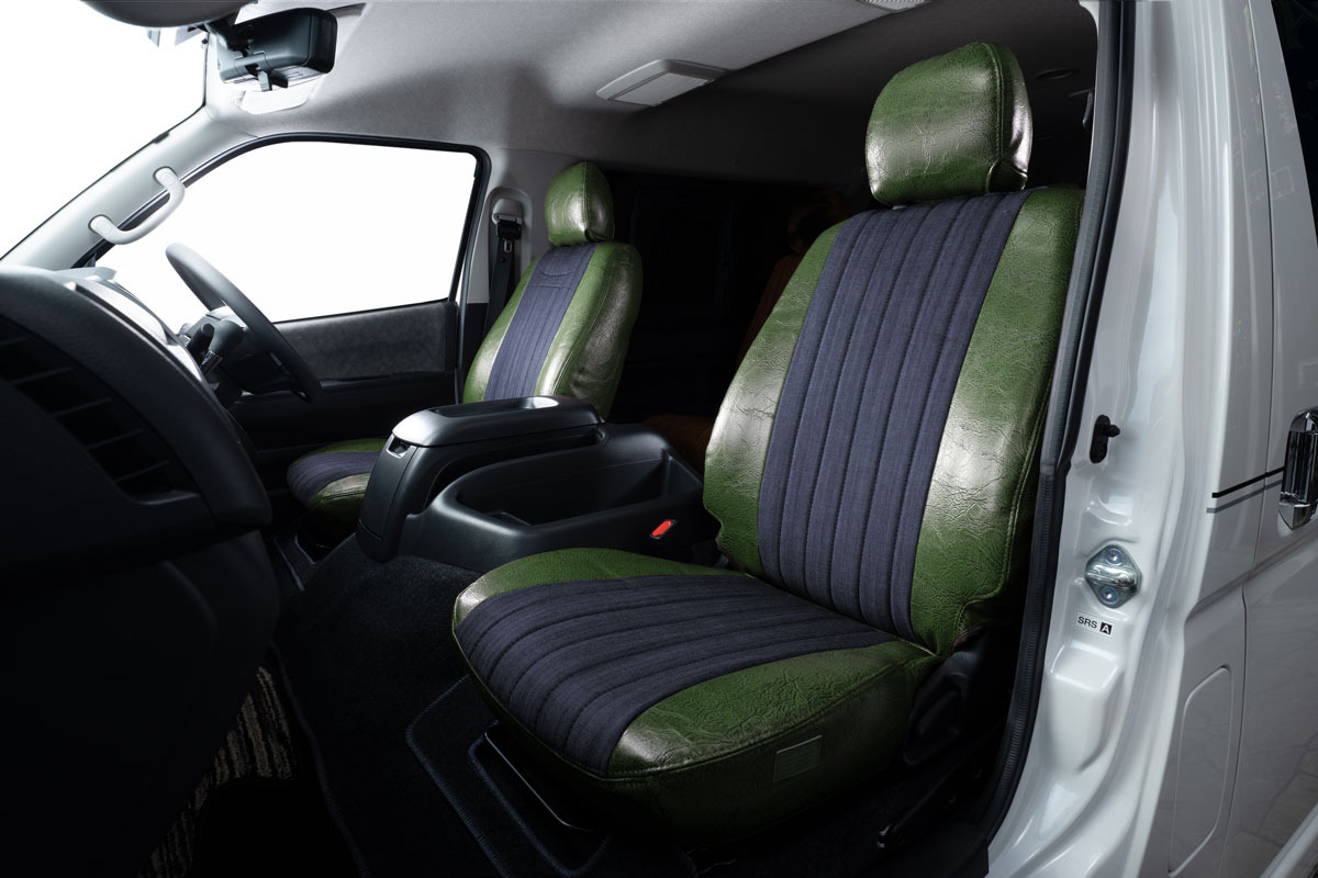 シートカバー  アンティークデニム　ハイエース装着イメージ　インディゴブルー