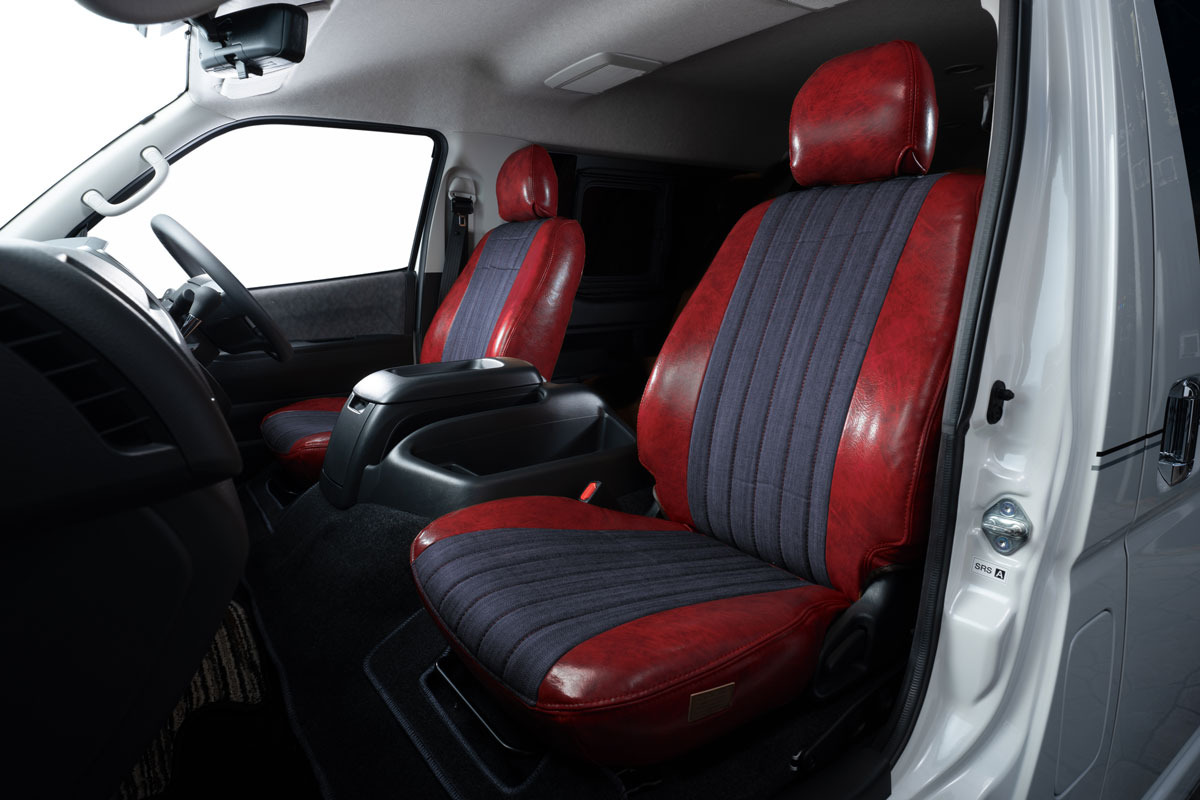 シートカバー  アンティークデニム　ハイエース装着イメージ　インディゴブルー