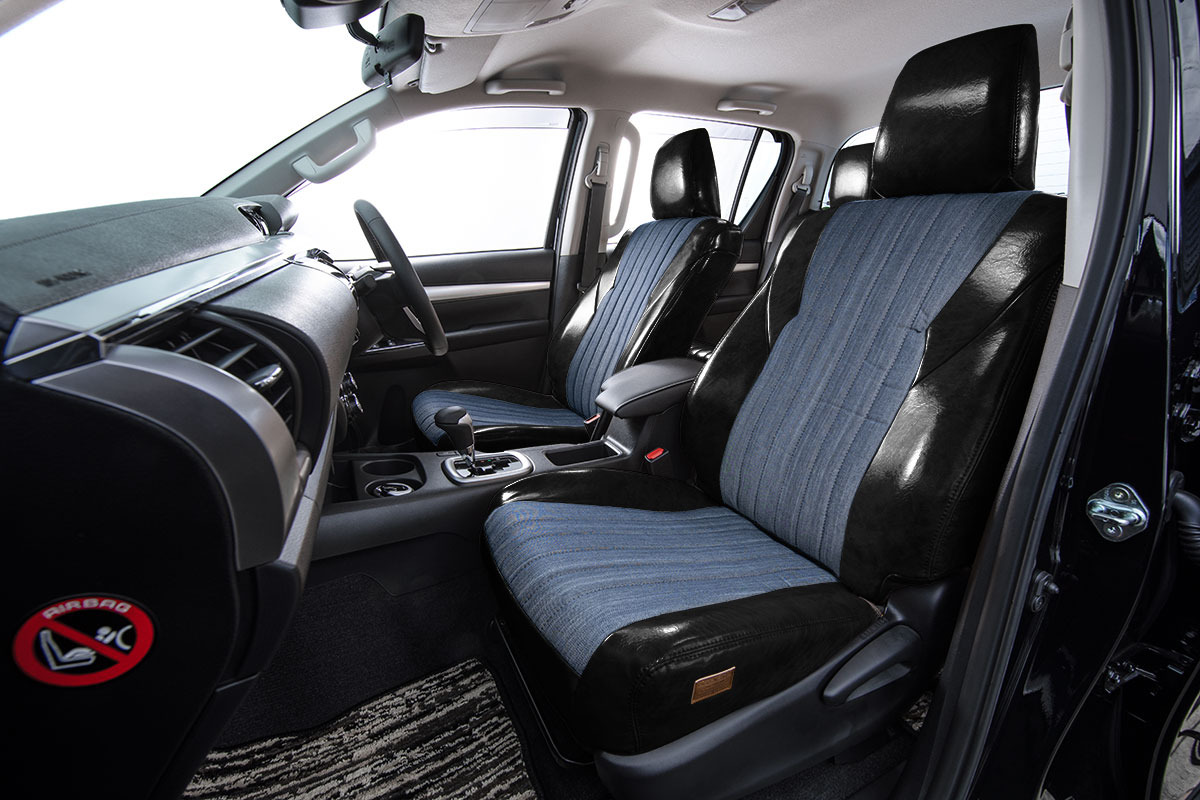 125ハイラックス シートカバー  アンティークデニムインディゴブラック