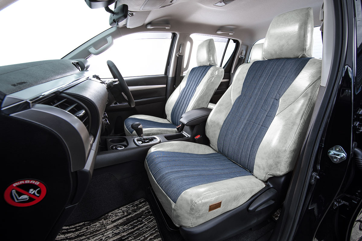 125ハイラックス シートカバー  アンティークデニムインディゴホワイトスモーク