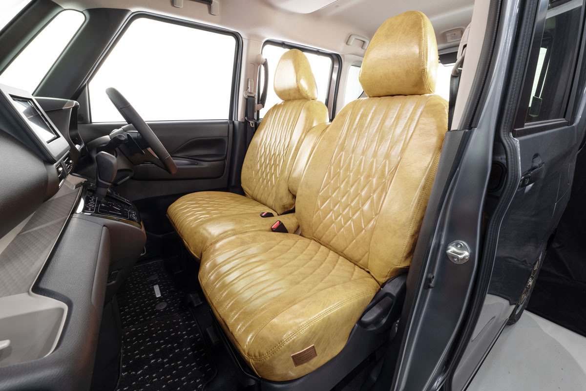 デリカミニ シートカバー  アンティークデザインD　クリームイエロー