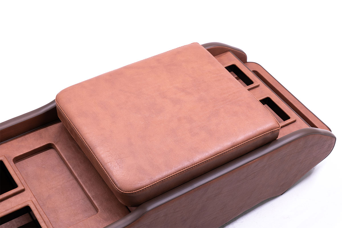 200系ハイエースS-GL用センターコンソール　クラシック　ブラウン肘置きにも快適なウレタン内包