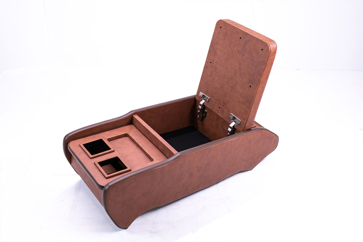 200系ハイエースS-GL用センターコンソール　クラシック　ブラウン　ダンパー入りで開閉時の動作もスムーズ