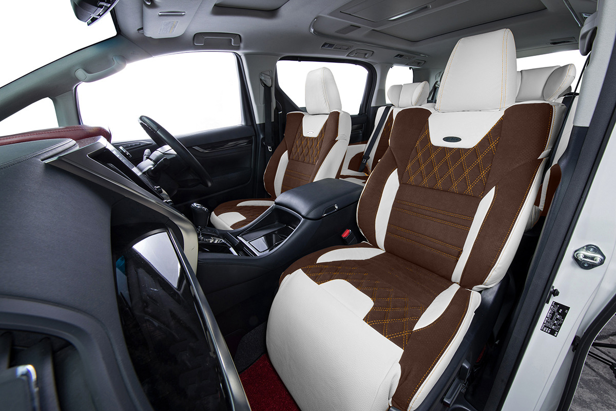 シートカバー　DEAR DIA EDITION　ラムースブラウンxアイボリーxオレンジステッチ