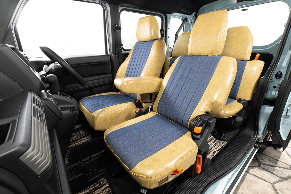 N-VAN シートカバー  アンティークデニム　クリームイエロー