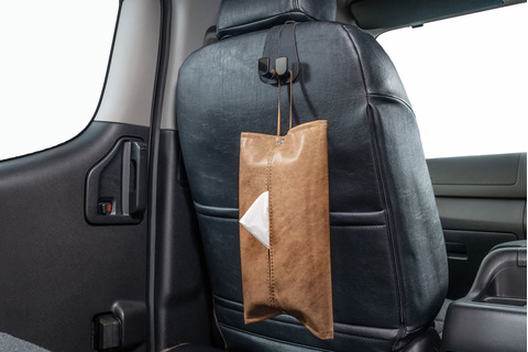 【ヘッドレストフック付】シンプルティッシュケース クラシックグロッシー　ラテ