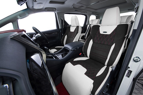 シートカバー　DEAR DIA EDITION　ラムースブラックxアイボリーxワインステッチ