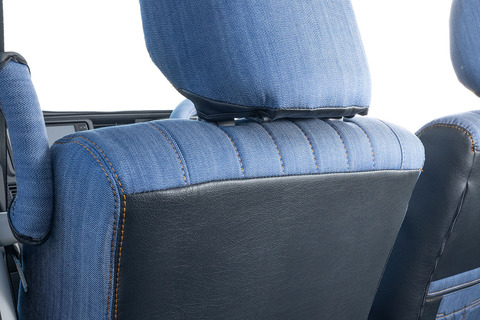 ハイゼットカーゴ デッキバン シートカバー  M.I.C DENIM前席背面デザイン詳細