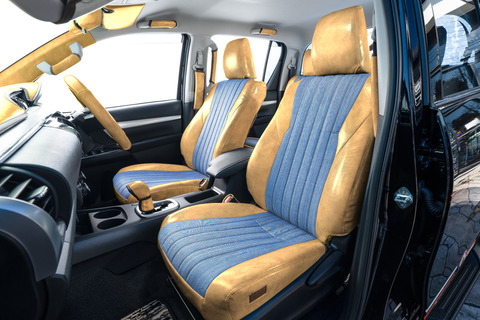 125ハイラックス シートカバー  アンティークデニム　クリームイエロー