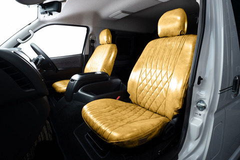 200ハイエース　シートカバー  アンティークデザインD　クリームイエロー