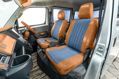 タウンエース　シートカバー  アンティークデニム　キャメル