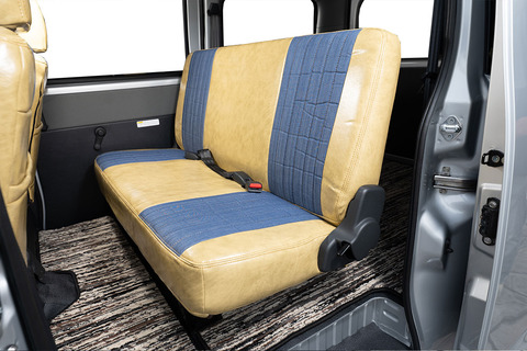 タウンエース　シートカバー  アンティークデニム　クリームイエロー後部座席