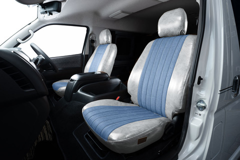 200ハイエース　シートカバー  アンティークデニム　ホワイトスモーク