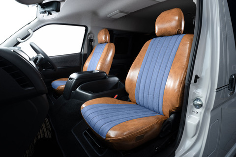 200ハイエース　シートカバー  アンティークデニム　キャメル