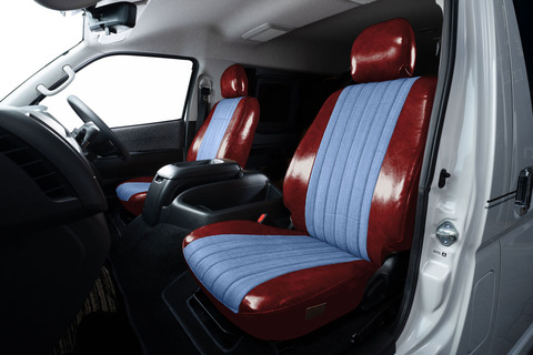 200ハイエース　シートカバー  アンティークデニム　ボルドー