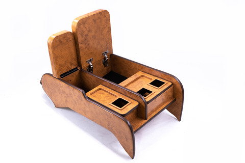 200系ハイエース ワゴンGL グランドキャビン用　センターコンソール アンティークデニム キャメル