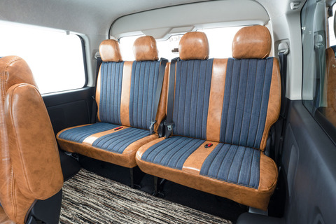 シートカバー アンティークデニム インディゴ/キャメル