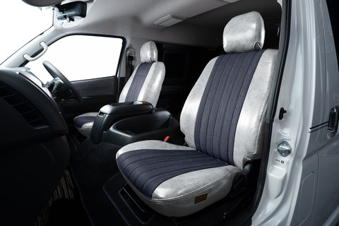 200ハイエース　ワイド　シートカバー  アンティークデニム インディゴ　ホワイトスモーク