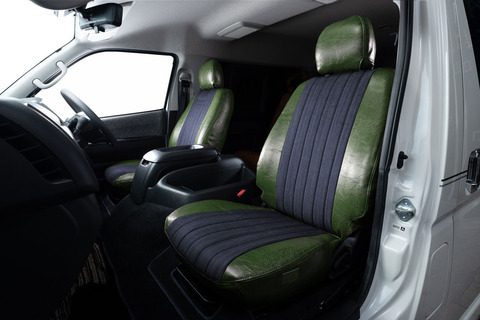 200ハイエース　ワイド　シートカバー  アンティークデニム インディゴ　ホワイトスモーク