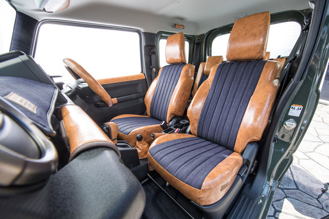 125ハイラックス シートカバー  アンティークデニム インディゴ　キャメル