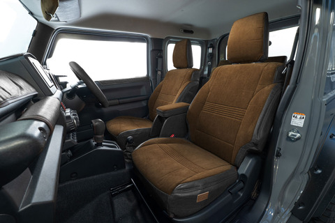 シートカバー  アンティークコーデュロイ　コーデュロイブラウンxヴィンテージブラック ジムニー装着イメージ