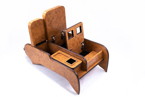 200系ハイエース ワゴンGL グランドキャビン用　センターコンソール アンティークデニム キャメル