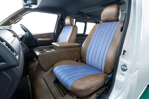 シートカバー　アンティークデニム×ヴィンテージモカ　ハイエース装着イメージ