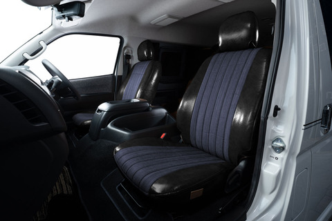 200ハイエース　シートカバー  アンティークデニム　ブラックxインディゴブルー