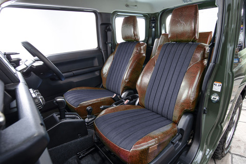 シートカバー  アンティークデニム　ブラウン　ジムニー装着イメージ